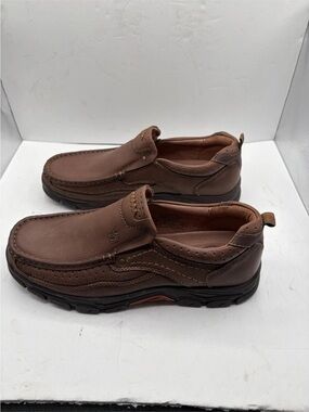 CAMEL CROWN Men's Size 13 Slip On Loafers Khaki Brown Leather Casual Shoes